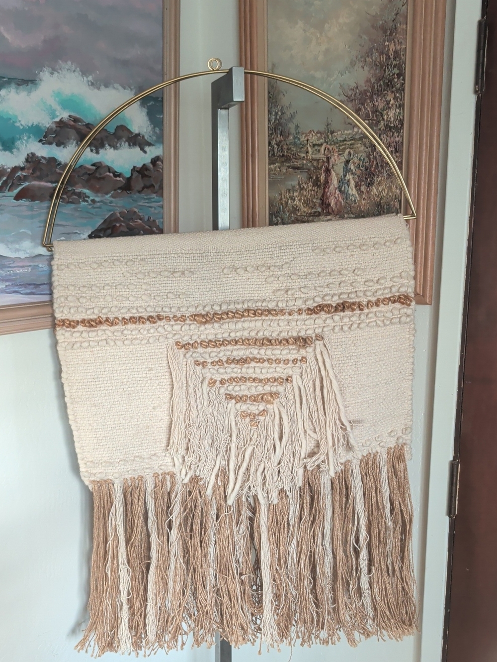Handwoven Boho Wall Hanging Pair - Cream and Brown